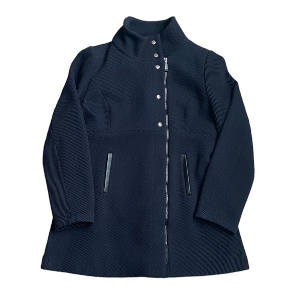 Paraphrase Wool Navy Blue Asymmetrical Zipper Ribbed Knit Coat Peacoat (size 12) - Picture 1 of 8